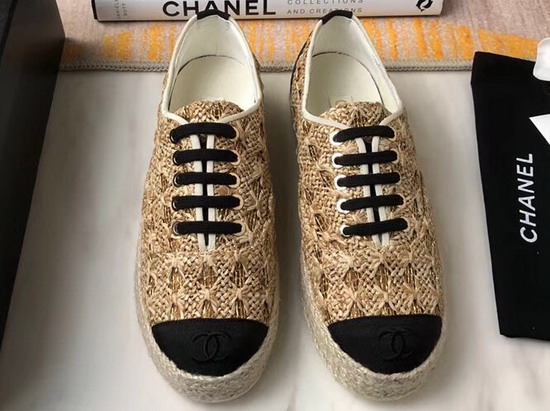 Chanel Lace Ups Straw and Grosgrain Brown G34424