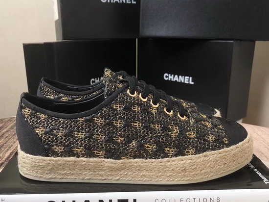 Chanel Lace Ups Straw and Grosgrain Brown and Black G34424