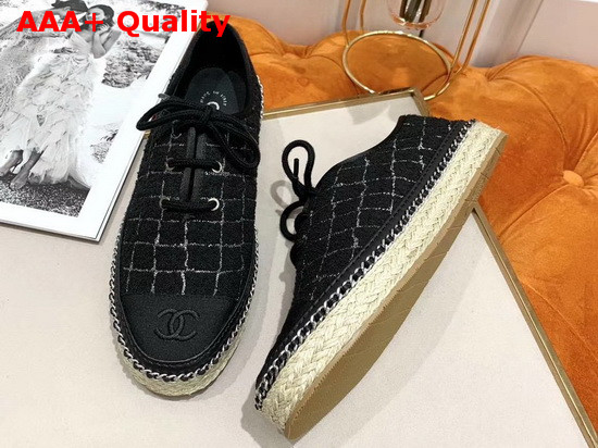 Chanel Lace Ups Tweed and Grosgrain Black and Silver G36140 Replica