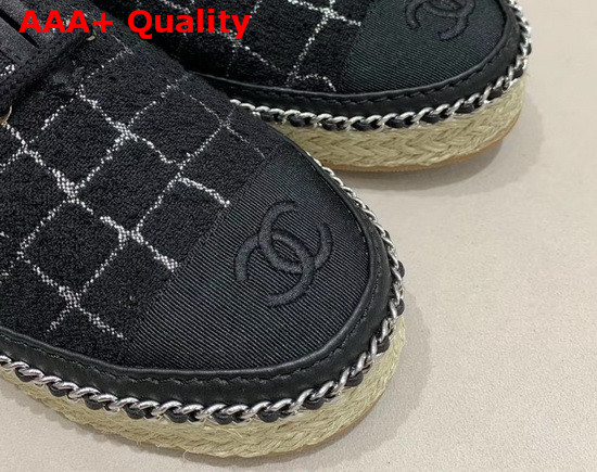 Chanel Lace Ups Tweed and Grosgrain Black and Silver G36140 Replica