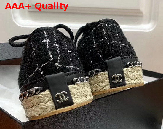 Chanel Lace Ups Tweed and Grosgrain Black and Silver G36140 Replica