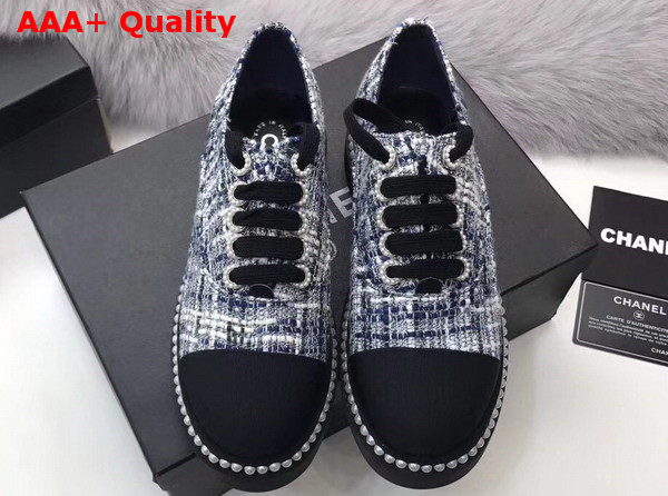 Chanel Lace Ups Tweed and Grosgrain Blue Replica