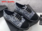 Chanel Lace Ups Tweed and Grosgrain Blue Replica