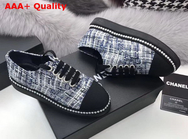 Chanel Lace Ups Tweed and Grosgrain Blue Replica