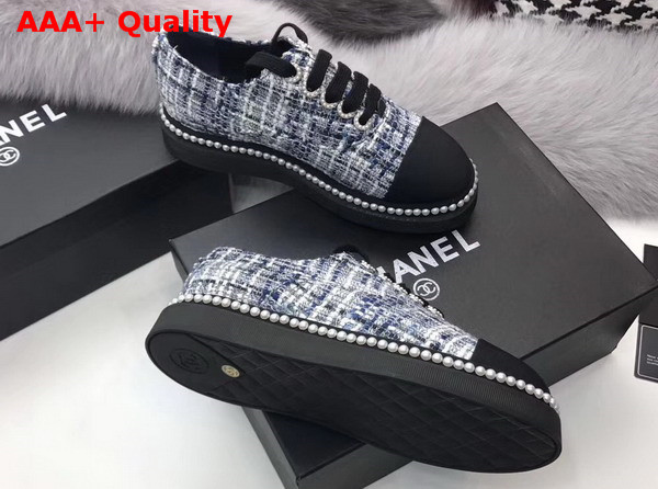 Chanel Lace Ups Tweed and Grosgrain Blue Replica