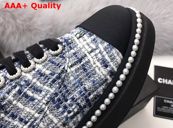 Chanel Lace Ups Tweed and Grosgrain Blue Replica