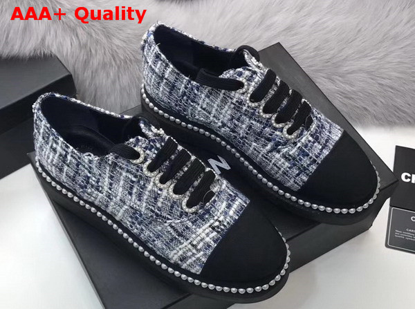 Chanel Lace Ups Tweed and Grosgrain Blue Replica