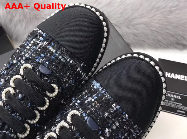 Chanel Lace Ups Tweed and Grosgrain Navy Blue Replica