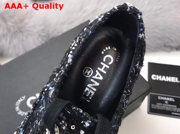 Chanel Lace Ups Tweed and Grosgrain Navy Blue Replica