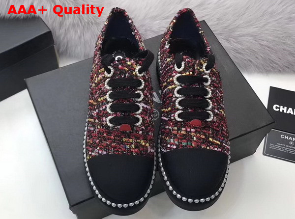 Chanel Lace Ups Tweed and Grosgrain Red Replica