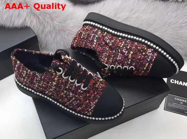 Chanel Lace Ups Tweed and Grosgrain Red Replica