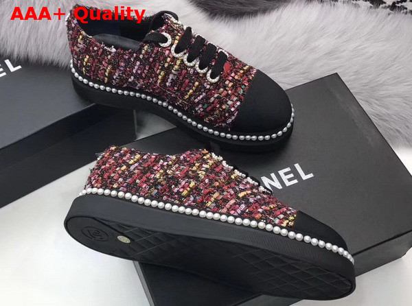 Chanel Lace Ups Tweed and Grosgrain Red Replica