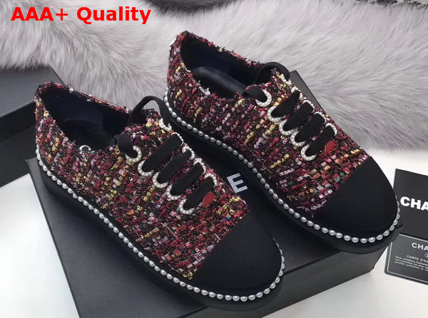 Chanel Lace Ups Tweed and Grosgrain Red Replica