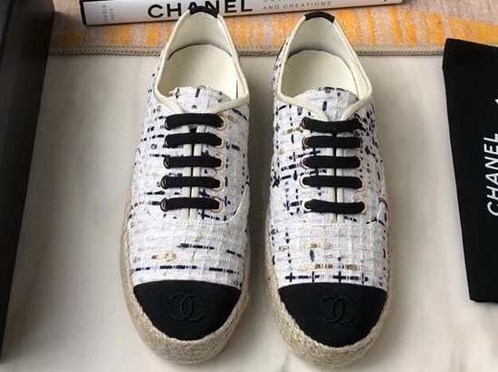 Chanel Lace Ups Tweed and Grosgrain White G34424