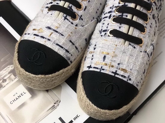 Chanel Lace Ups Tweed and Grosgrain White G34424