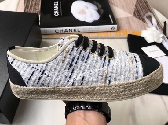 Chanel Lace Ups Tweed and Grosgrain White G34424