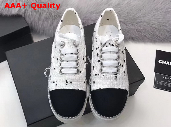 Chanel Lace Ups Tweed and Grosgrain White Replica