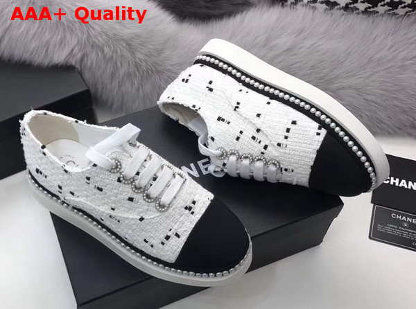 Chanel Lace Ups Tweed and Grosgrain White Replica