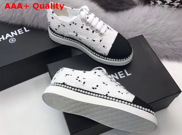 Chanel Lace Ups Tweed and Grosgrain White Replica