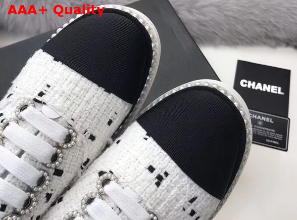 Chanel Lace Ups Tweed and Grosgrain White Replica