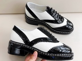 Chanel Lace Ups White Calfskin and Black Patent Leather Replica