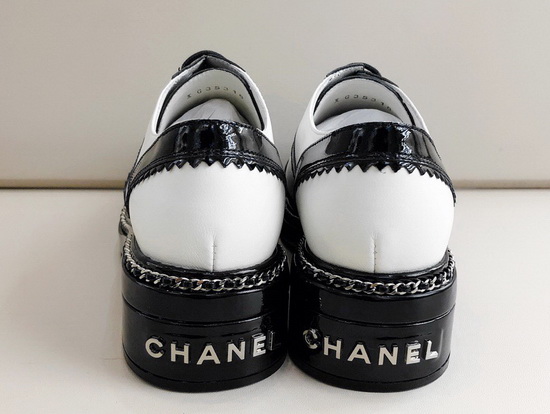 Chanel Lace Ups White Calfskin and Black Patent Leather Replica