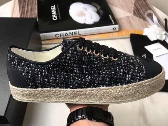 Chanel Lace Ups in Black Tweed G34424