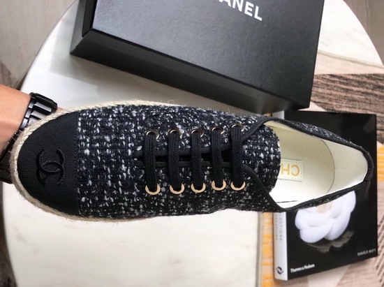 Chanel Lace Ups in Black Tweed G34424