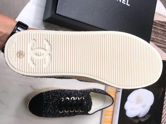 Chanel Lace Ups in Black Tweed G34424