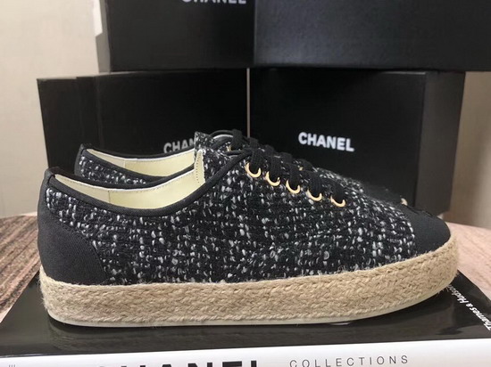 Chanel Lace Ups in Black Tweed G34424