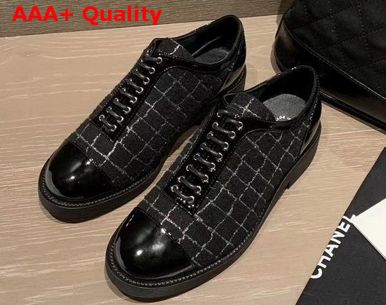 Chanel Lace Ups in Black Tweed Replica