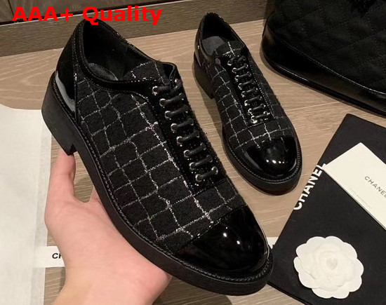 Chanel Lace Ups in Black Tweed Replica