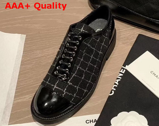 Chanel Lace Ups in Black Tweed Replica