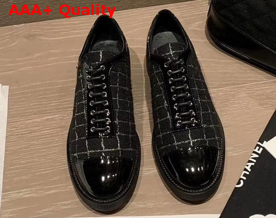 Chanel Lace Ups in Black Tweed Replica