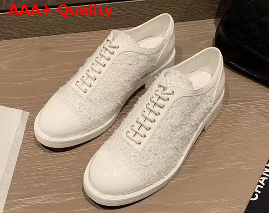 Chanel Lace Ups in White Tweed Replica