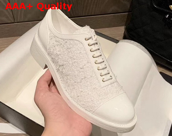 Chanel Lace Ups in White Tweed Replica