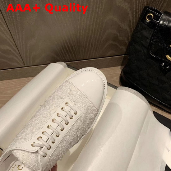 Chanel Lace Ups in White Tweed Replica