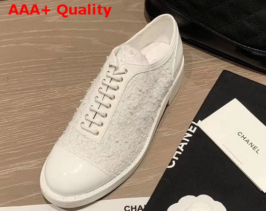 Chanel Lace Ups in White Tweed Replica