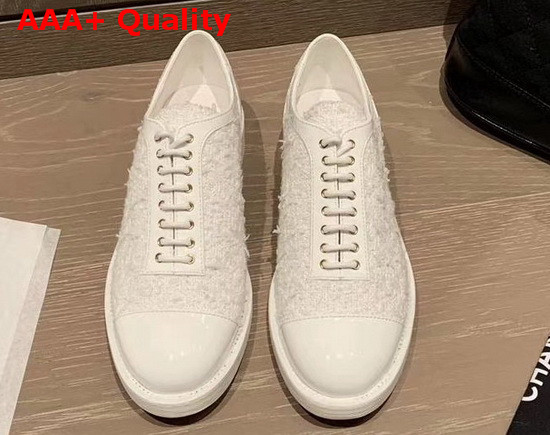 Chanel Lace Ups in White Tweed Replica