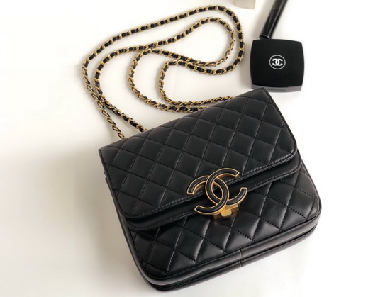 Chanel Lambskin Double Flap Bag in Black A57277