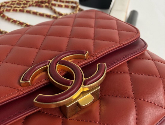 Chanel Lambskin Double Flap Bag in Red A57277