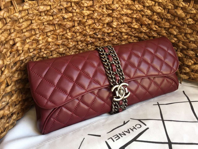 Chanel Lambskin Evening Clutch Bag Oxblood for Sale