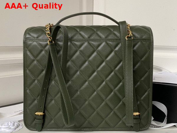 Chanel Large Backpack in Dark Green Grained Calfskin Gold Tone Metal As3662 Replica