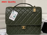 Chanel Large Backpack in Dark Green Grained Calfskin Gold Tone Metal As3662 Replica