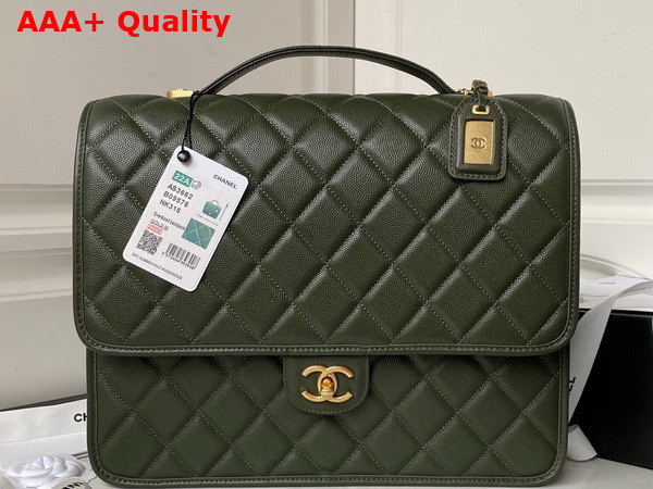 Chanel Large Backpack in Dark Green Grained Calfskin Gold Tone Metal As3662 Replica