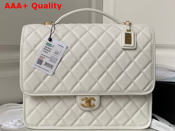 Chanel Large Backpack in White Grained Calfskin Gold Tone Metal As3662 Replica