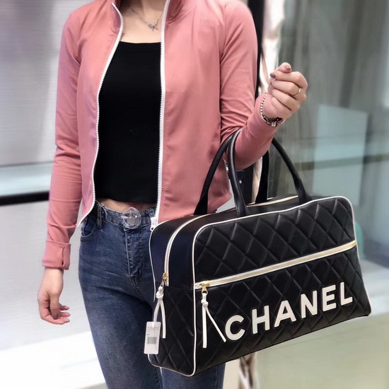 Chanel Large Bowling Bag in Black Calfskin