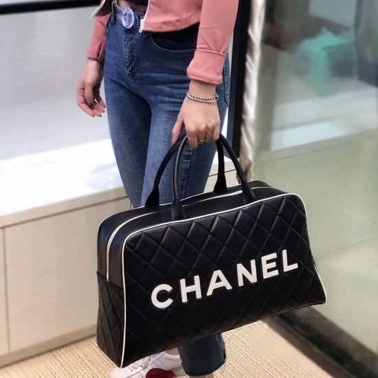 Chanel Large Bowling Bag in Black Calfskin