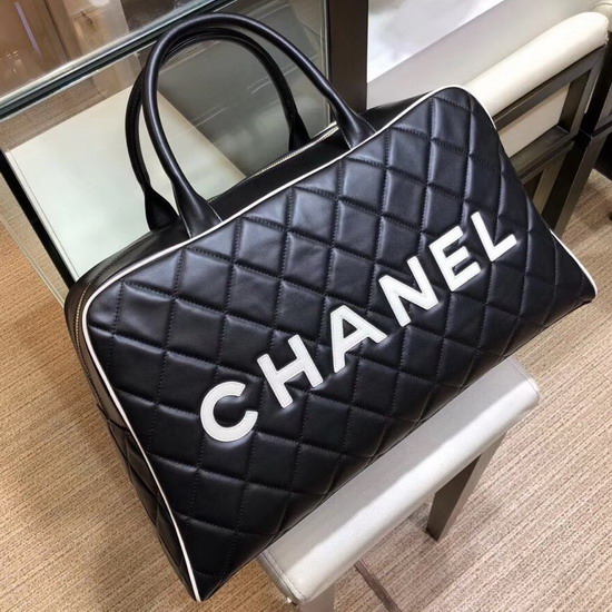 Chanel Large Bowling Bag in Black Calfskin