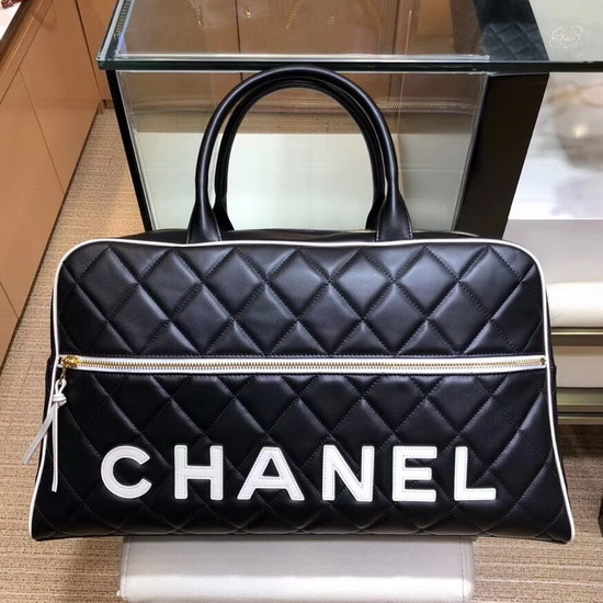 Chanel Large Bowling Bag in Black Calfskin